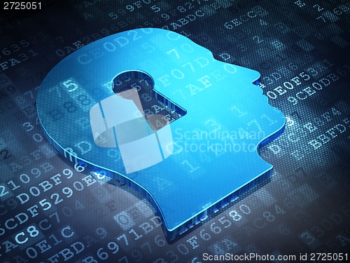 Image of Information concept: Blue Head With Keyhole on digital background