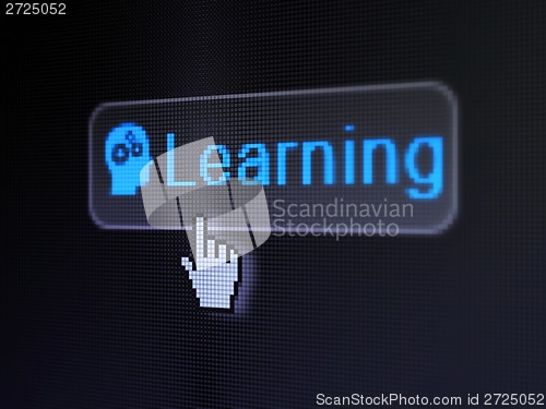 Image of Education concept: Learning and Head With Gears on digital button background