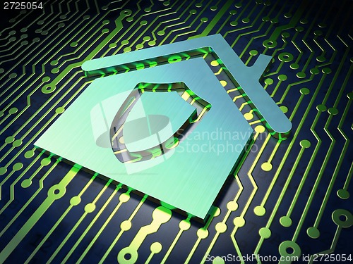 Image of Finance concept: Home on circuit board background