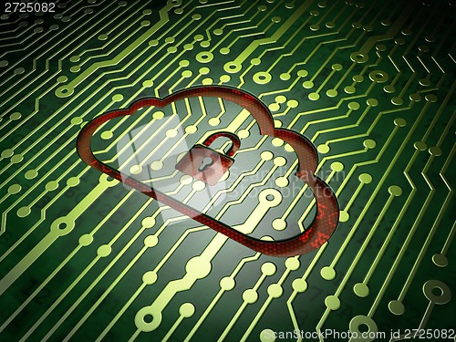 Image of Cloud technology concept: Cloud With Padlock on circuit board background