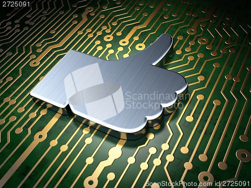 Image of Social media concept: Thumb Up on circuit board background