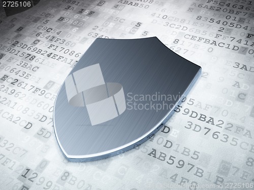 Image of Security concept: Silver Shield on digital background