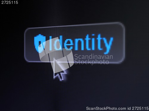 Image of Protection concept: Identity and Shield With Keyhole on digital button background