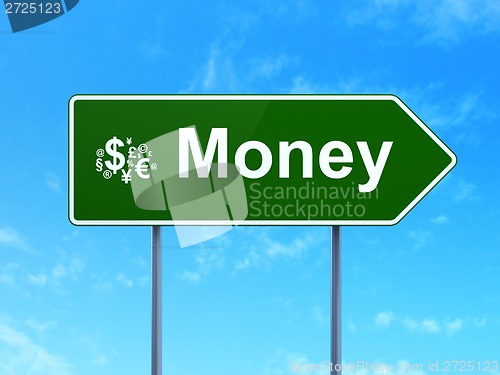 Image of Business concept: Money and Finance Symbol on road sign background