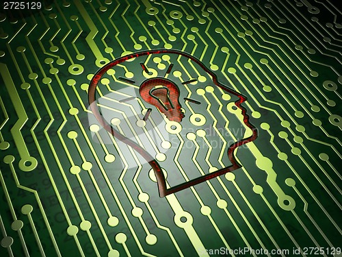 Image of Data concept: Head With Lightbulb on circuit board background