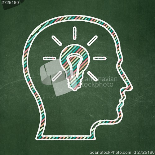 Image of Business concept: Head With Lightbulb on chalkboard background