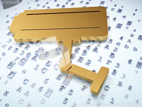 Image of Protection concept: Golden Cctv Camera on digital background