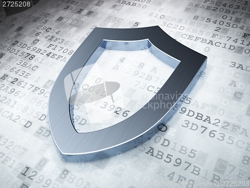 Image of Privacy concept: Silver Contoured Shield on digital background