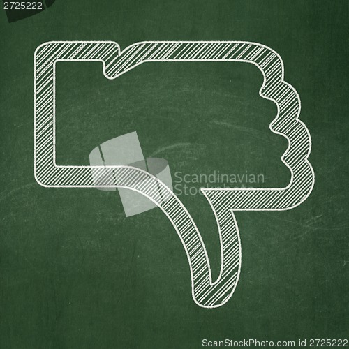 Image of Social network concept: Thumb Down on chalkboard background