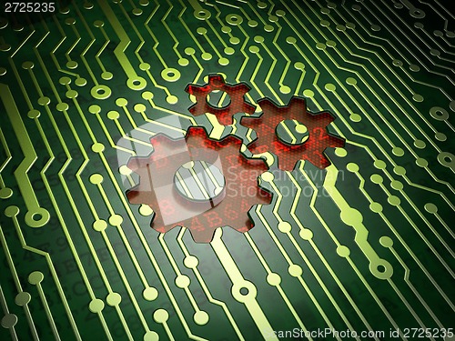 Image of Web design concept: Gears on circuit board background