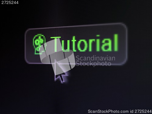 Image of Education concept: Tutorial and Head With Gears on digital button background