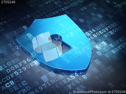 Image of Protection concept: Blue Shield With Keyhole on digital background