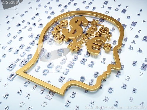 Image of Education concept: Golden Head With Finance Symbol on digital background