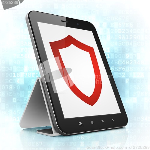 Image of Protection concept: Contoured Shield on tablet pc computer
