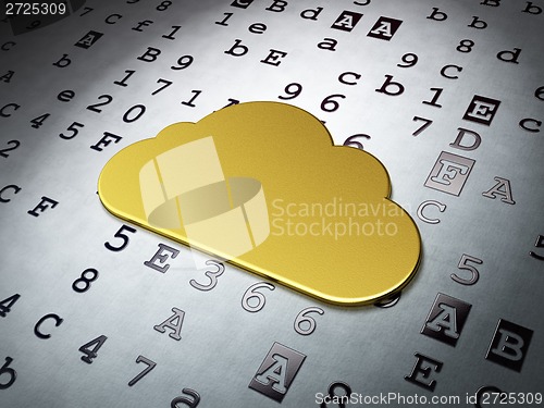 Image of Cloud networking concept: Golden Cloud on Hexadecimal Code background