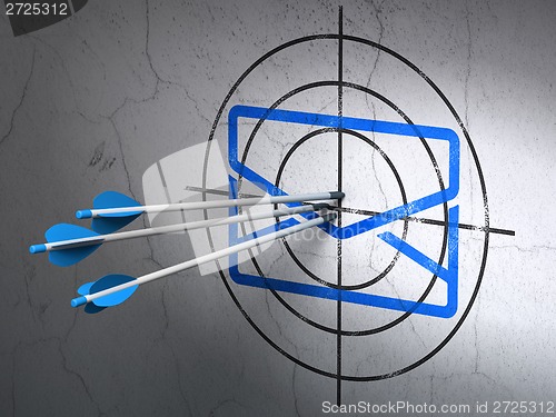 Image of Business concept: arrows in Email target on wall background