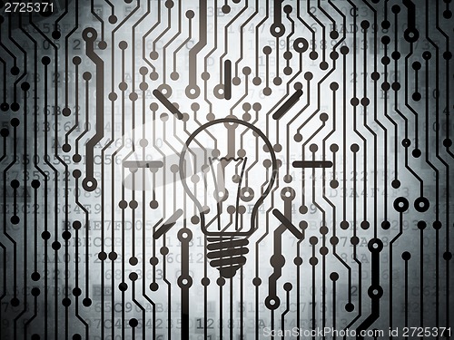 Image of Finance concept: circuit board with Light Bulb