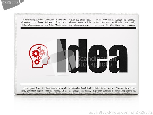 Image of Advertising concept: newspaper with Idea and Head Gears