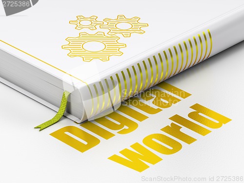Image of Data concept: book Gears, Digital World on white background