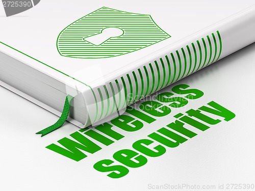 Image of Book Shield With Keyhole, Wireless Security on white background