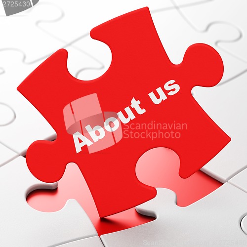 Image of Advertising concept: About Us on puzzle background
