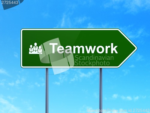Image of Teamwork and Business Team on road sign background