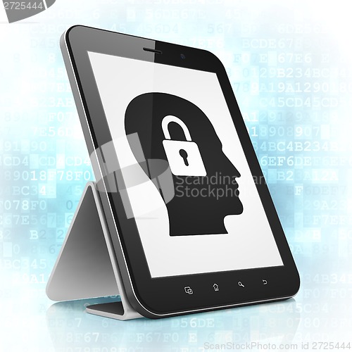 Image of Business concept: Head With Padlock on tablet pc computer