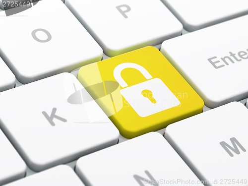 Image of Protection concept: Closed Padlock on computer keyboard background