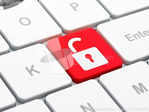 Image of Privacy concept: Opened Padlock on computer keyboard background