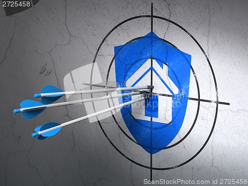 Image of Safety concept: arrows in Shield target on wall background