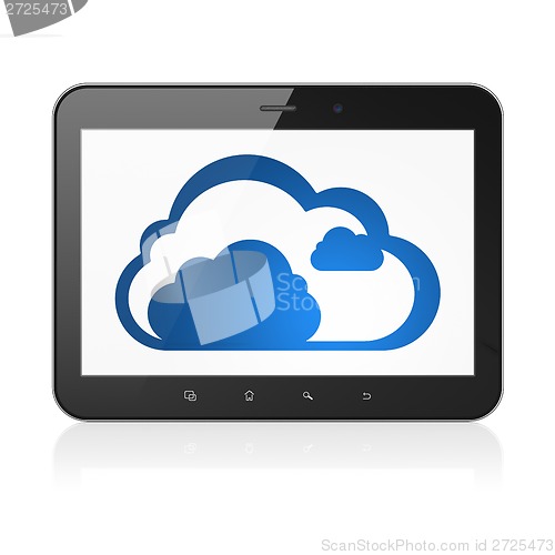 Image of Networking concept: Cloud on tablet pc computer