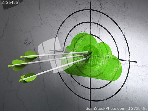Image of Networking concept: arrows in Cloud target on wall background