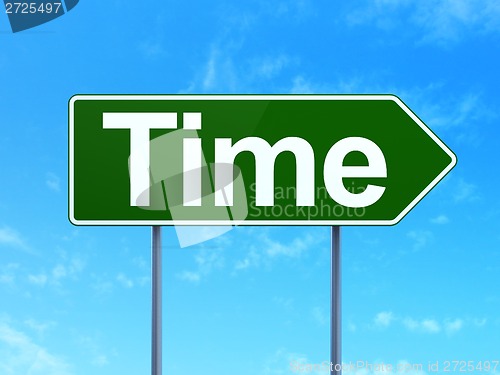 Image of Timeline concept: Time on road sign background