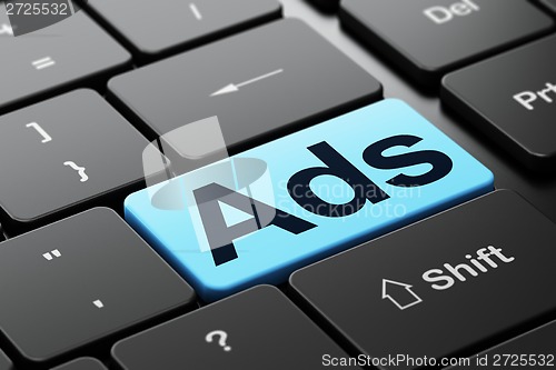 Image of Marketing concept: Ads on computer keyboard background
