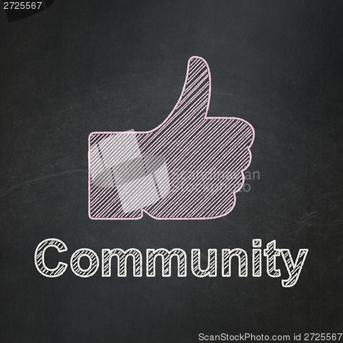 Image of Social network concept: Thumb Up and Community on chalkboard background