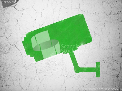 Image of Security concept: Cctv Camera on wall background