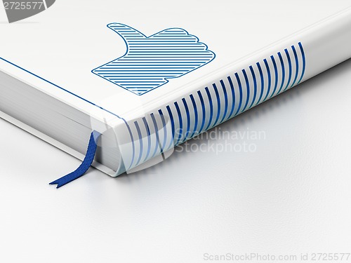 Image of Social network concept: closed book, Thumb Up on white background