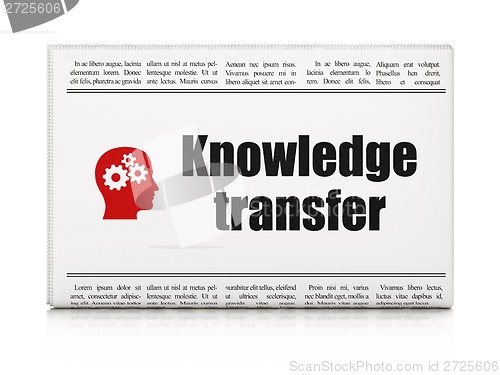 Image of Education concept: newspaper with Knowledge Transfer and Head Gears