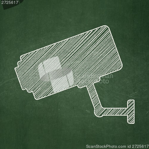 Image of Privacy concept: Cctv Camera on chalkboard background