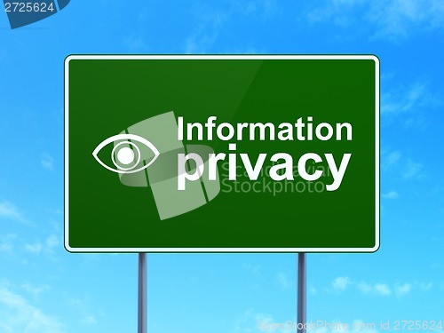 Image of Protection concept: Information Privacy and Eye on road sign background