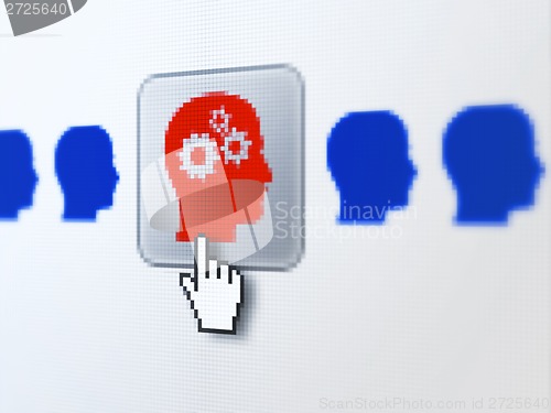 Image of Business concept: Head With Gears on digital computer screen