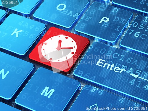 Image of Time concept: Clock on computer keyboard background
