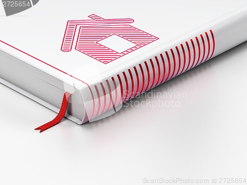 Image of Protection concept: closed book, Home on white background