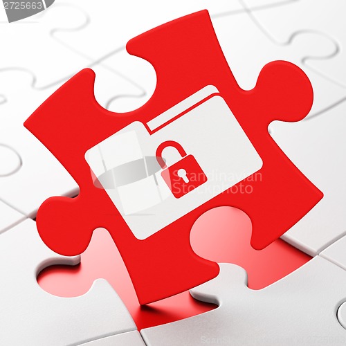 Image of Finance concept: Folder With Lock on puzzle background