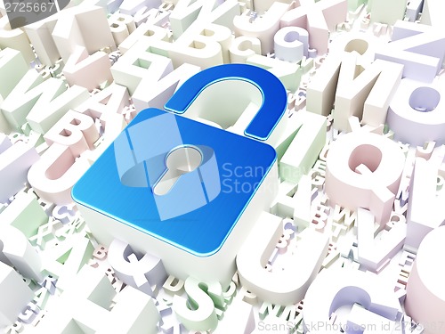 Image of Data concept: Closed Padlock on alphabet background