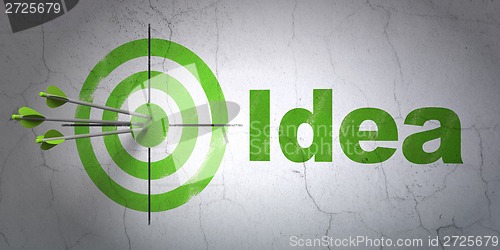 Image of Marketing concept: target and Idea on wall background