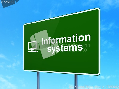 Image of Data concept: Information Systems and Computer Pc on road sign