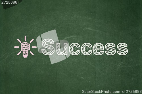 Image of Business concept: Energy Saving Lamp and Success on chalkboard background