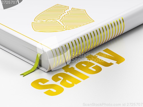 Image of Privacy concept: book Broken Shield, Safety on white background