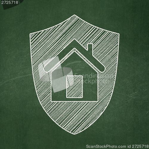 Image of Finance concept: Shield on chalkboard background